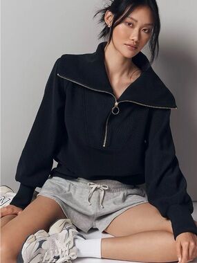Varley Vine Half Zip Pullover Black Ottoman Rib Oversized Sweatshirt Size M